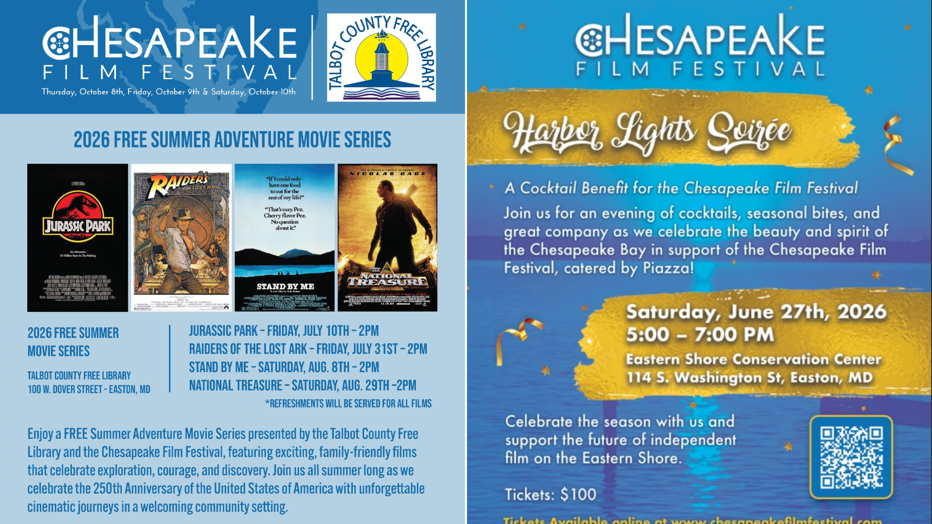 Chesapeake Film Festival Announces Soirée, Free Summer Movie Screenings