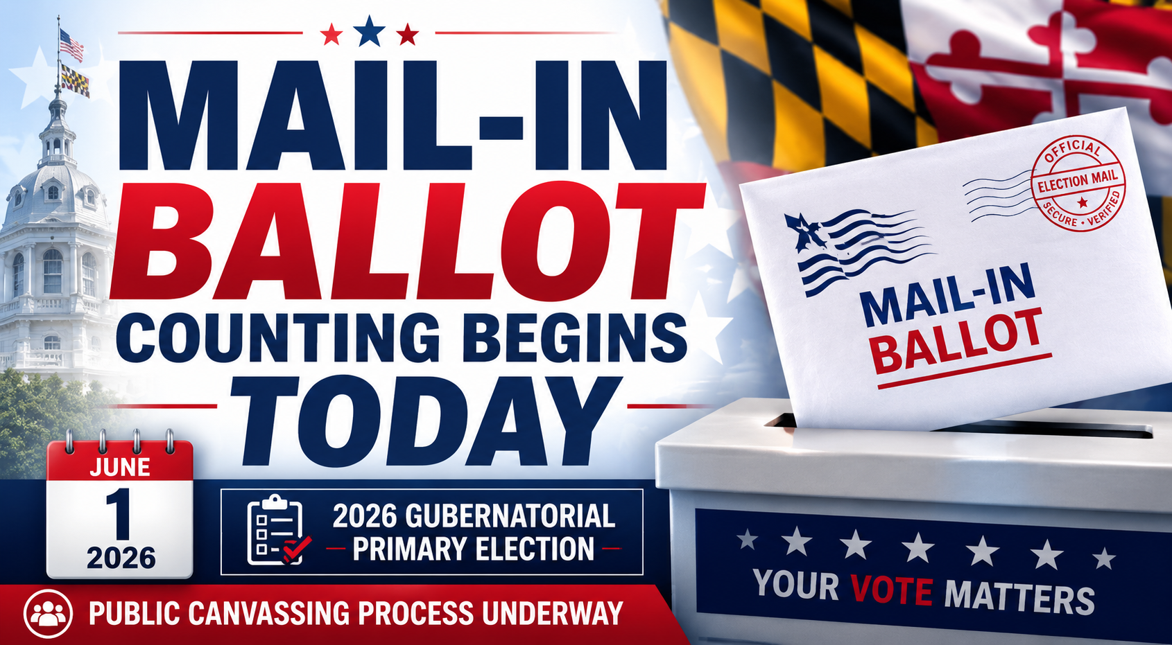 Maryland Begins Counting Mail-In Ballots For 2026 Gubernatorial Primary