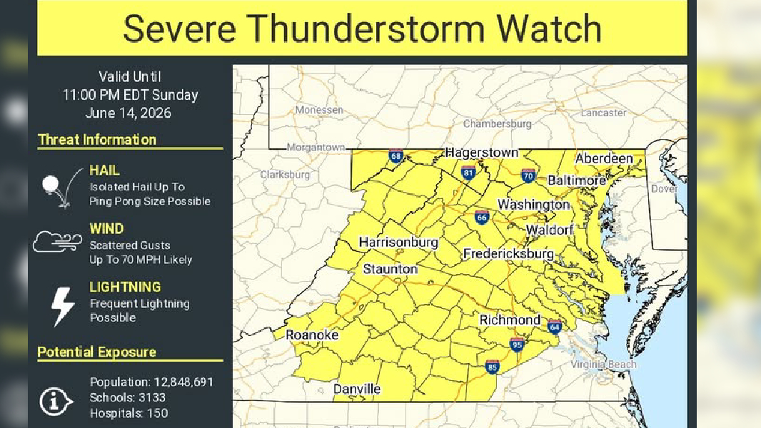 WAETHER ALERT: Severe Thunderstorm Watch For Southern Maryland Until 11:00pm